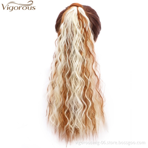 Vigorous 22" Heat Resistant Wavy Curly Synthetic Wrap Around Ponytail Hairpiece Long Magic Paste Ponytail Extension for Party